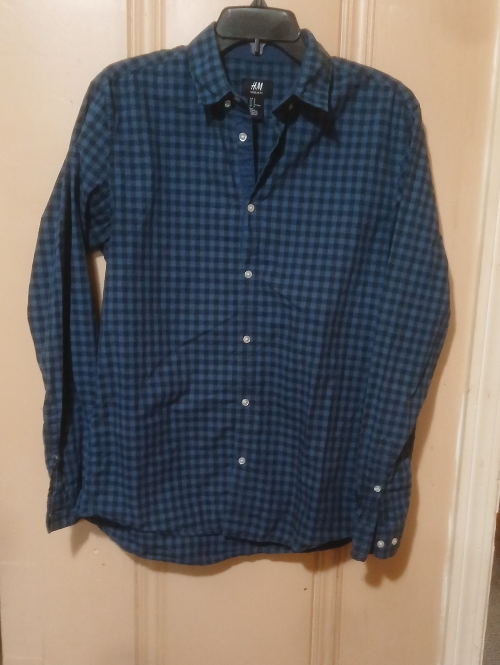 H&M Men's Navy and Black Checked Button-Down Shirt